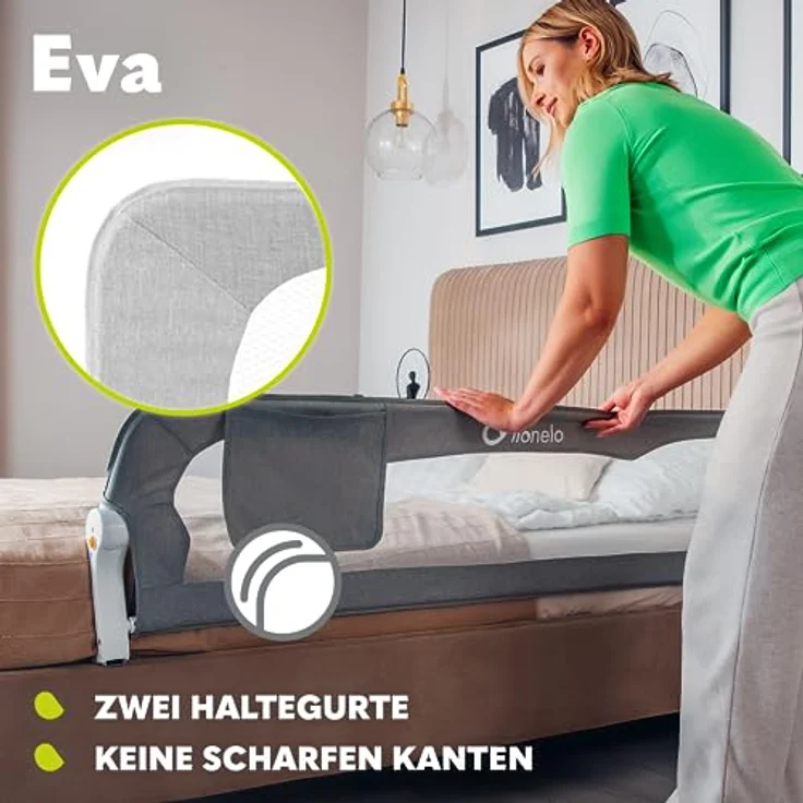lionelo Bettschutzgitter Eva (TOP, Zwei Sicherheitsgurte, Neigungsverstellung, einfache Montage), Einfache Montage, Zusammenklappbar um 180 Grad, Robuste Konstruktion – Bild 4