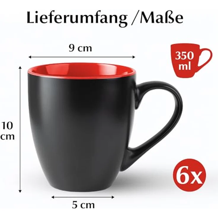 MiaMio Tasse MIAMIO - 6 x 350 ml Kaffeetassen Set Außen Schwarz Innen Farbig – Bild 5