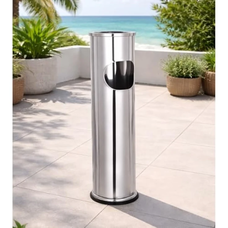 XL Standaschenbecher Windaschenbecher Mülleimer Outdoor Chrom – Bild 1