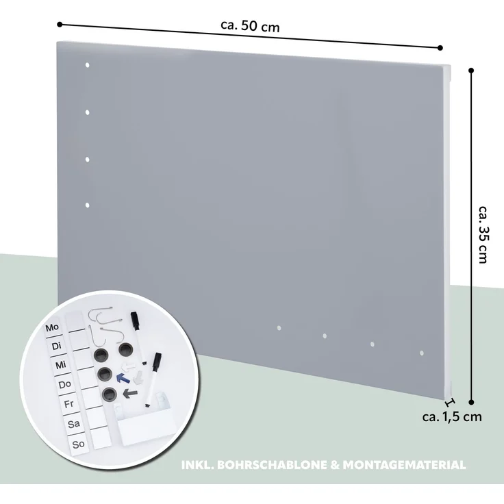 Magnettafel aus Metall, beschreibbar, viel Zubehör, hellgrau lackiert – Bild 7