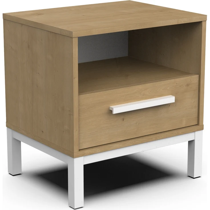 Calicosy Nachttisch 1 Schublade und 1 Fach Eiche- und Weißdekor L53,4 cm – CRAFT - Helles Holz – Bild 3