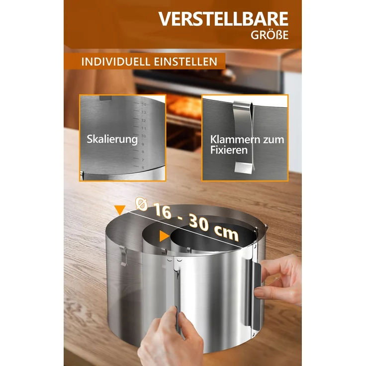 Aurelia Home Tortenring verstellbar aus Edelstahl – 15 cm hoch, Ø 16–30 cm – Bild 5