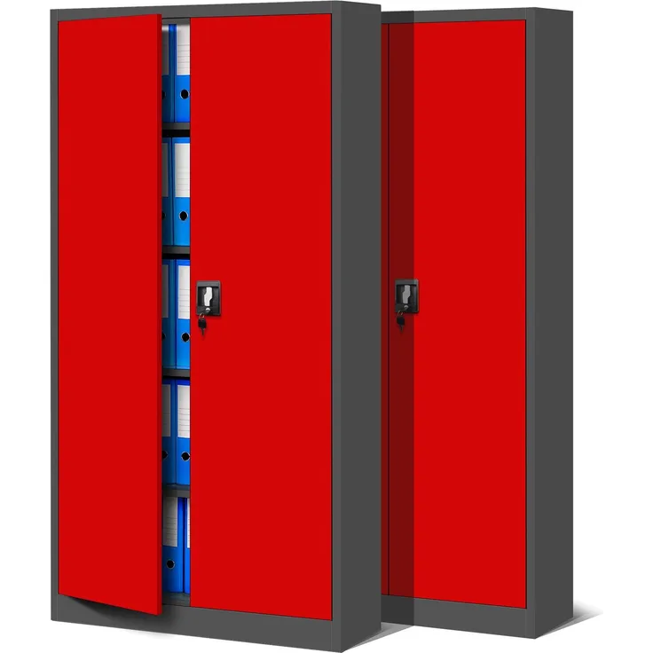 Jan Nowak 2er Set Metallschrank Jan 185 x 90 x 40 cm - Metall Aktenschrank Abschließbar mit 2 Türen, Mehrzweckschrank mit 5 Ebenen, Büroschrank aus Stahlschrank mit Pulverbeschichtung - Anthrazit-Rot