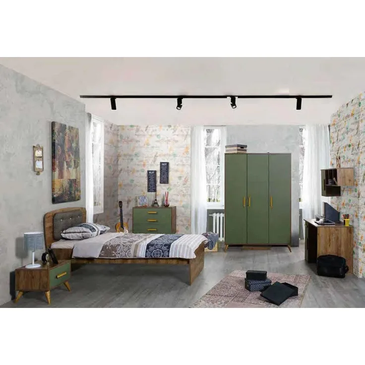 Jugendzimmer Kinderzimmer Komplett Einzelbett Kleiderschrank Kommode Design 5tlg