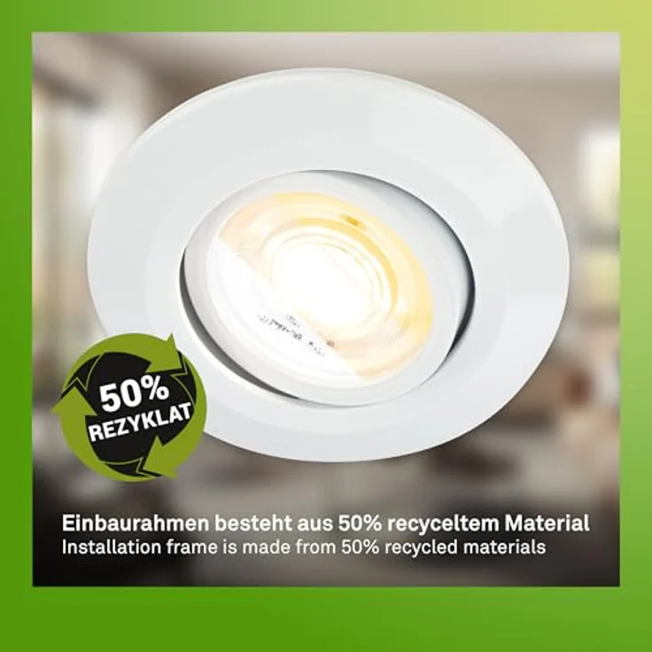 BRILONER - 3er Set LED Einbaustrahler 230V Gehäuse 50% recycelt, Dimmbar, Schwenkbar, Ra90, Farbtemperaturwechsel, LED Spot, flach, Deckenspots, Einbauleuchten, 68mm, 90x24mm (DxH), Weiß – Bild 2