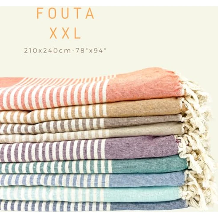 MOMOMUS Fouta XXL, Sandfrei, 100% Baumwolle, handgewebt, mit Fransen, hellblau, 210x240 cm – Bild 4