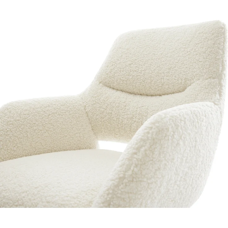 Drehstuhl Yago-Flex mit Armlehnen Teddystoff Beige Fußkreuz Schwarz 360° drehbar Wippfunktion Taschenfederkern – Bild 4