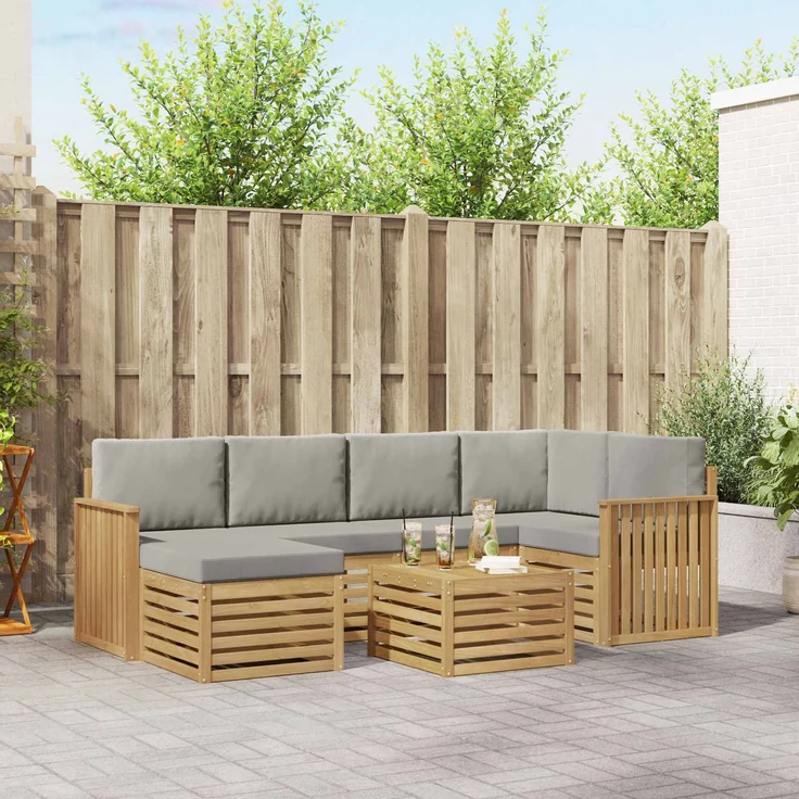 vidaXL Outdoor-Sofagarnitur 7 stk. 5-Sitzer Weiß und Hellgrau 3392151 – Bild 1