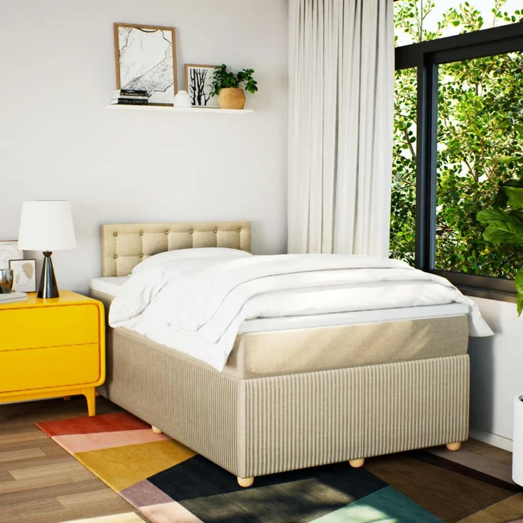 vidaXL Boxspringbett mit Matratze Creme 120x200 cm Stoff 3289742 – Bild 4