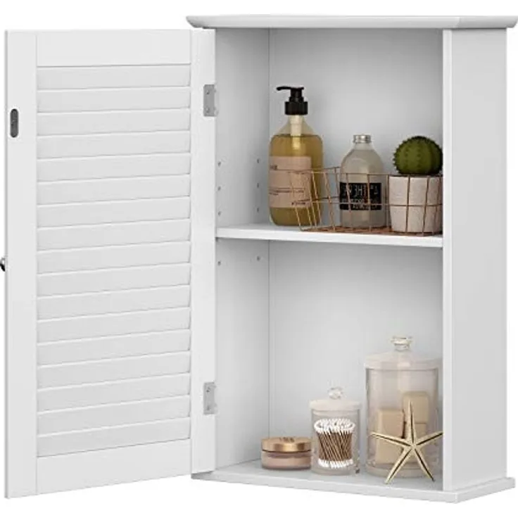 VASAGLE Wandschrank, Badezimmerschrank, Medizinschrank mit höhenverstellbarer Regalebene, Badschrank mit Tür, 40 x 16 x 60 cm, Holz, weiß BBC24WT