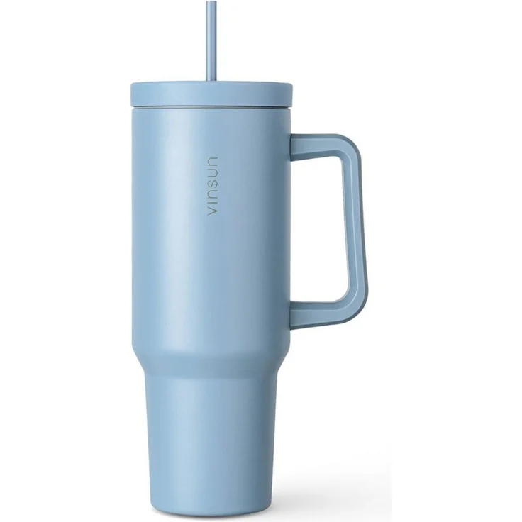 Vinsun Thermobecher Edelstahl Tumbler 1200ml 40oz - Isolierbecher mit Strohhalm und Henkel, 5-tlg, Edelstahl, Doppelwandig isoliert, BPA frei, bruchfest, Kalt- und Heißgetränke – Bild 5