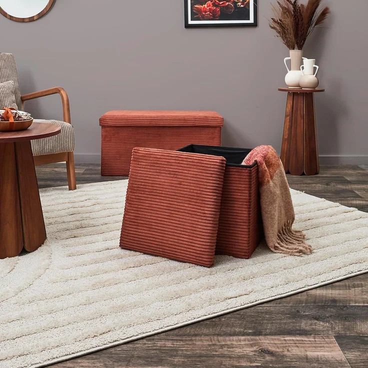 HOME DECO FACTORY, HD0275, Cotele Scott Terra Faltbare Ottoman-Truhe, Weichheit, Möbel, Sitz, Faltbare Truhe und Bank, 38 x 38 x 38 cm, Sitzhöhe 38 cm, Terrakotta – Bild 10
