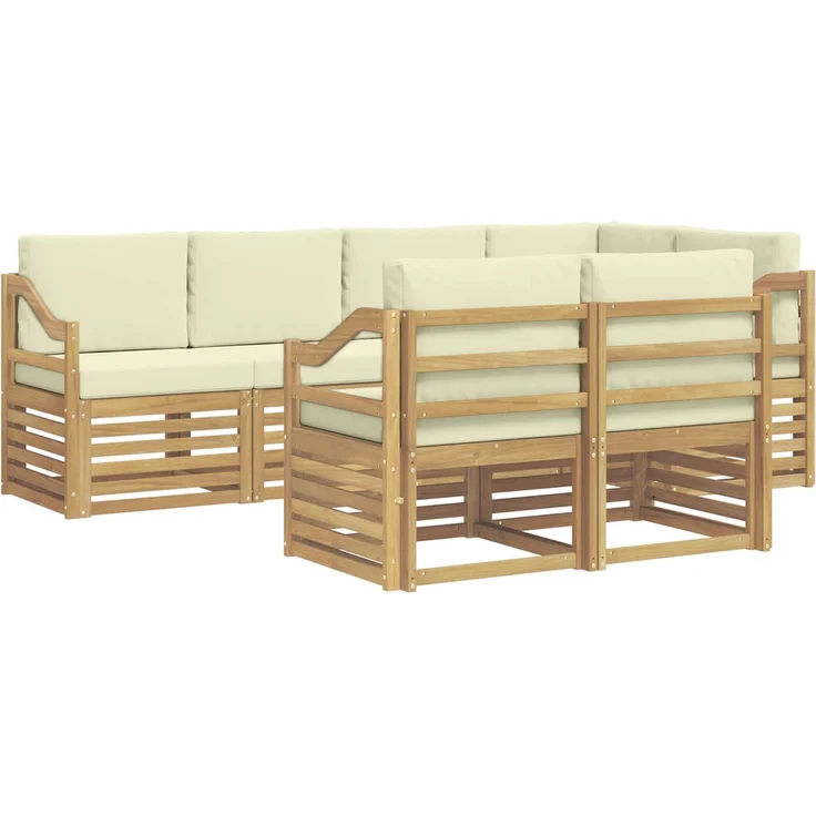 vidaXL Outdoor-Sofagarnitur 7 stk. 7-Sitzer Weiß und Creme Polyester 3392010 – Bild 2