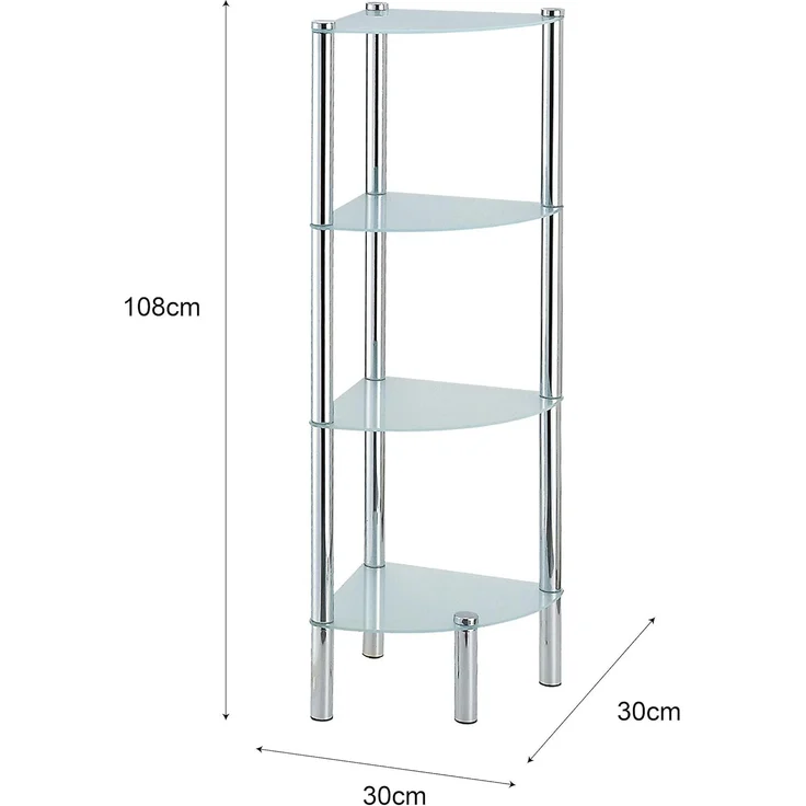 axentia Eckregal Solanio mit vier Böden, Glasregal für Badaccessoires, Badmöbel für die Ecke, Standregal mit Wandbefestigung, ca. 30 x 108 x 30 cm – Bild 3