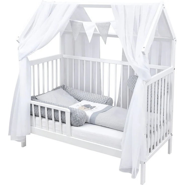 Baby-Delux Komplettbett Hausbett Babybett Schutzgitter Komplettset, 10-tlg, Kinderbett 60x120 cm weiß, Bettset verschiedene Designs – Bild 2