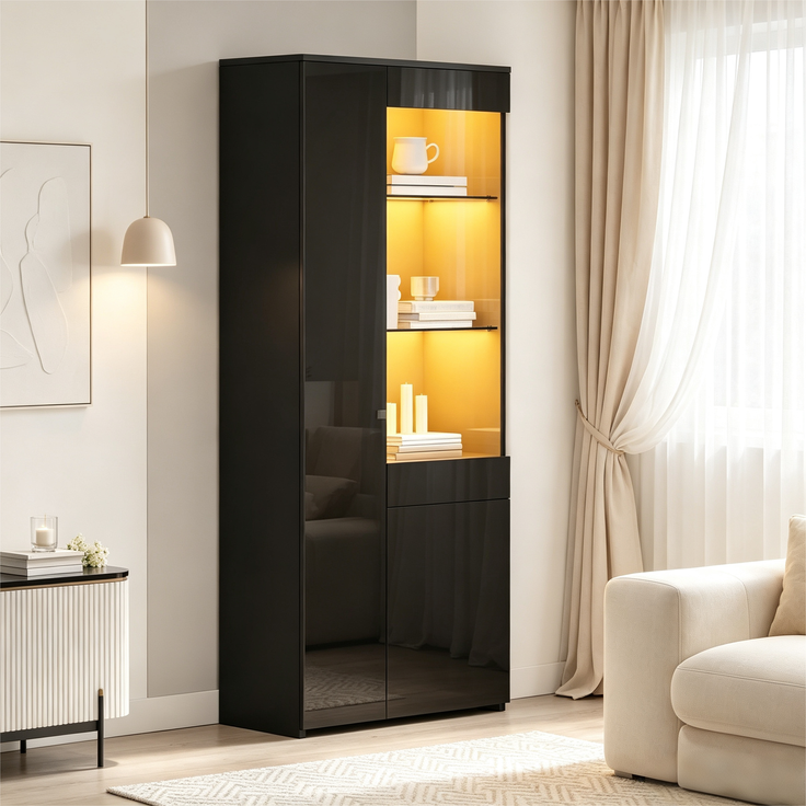 ZUBALIYA Schrank mit LED-Beleuchtung mit Schubladen in Schwarz, ideale Lösung für kleine Räume, robuste Verarbeitung, langlebige Materialien, einfache Selbstmontage, mit verständlicher Aufbauanleitung – Bild 6