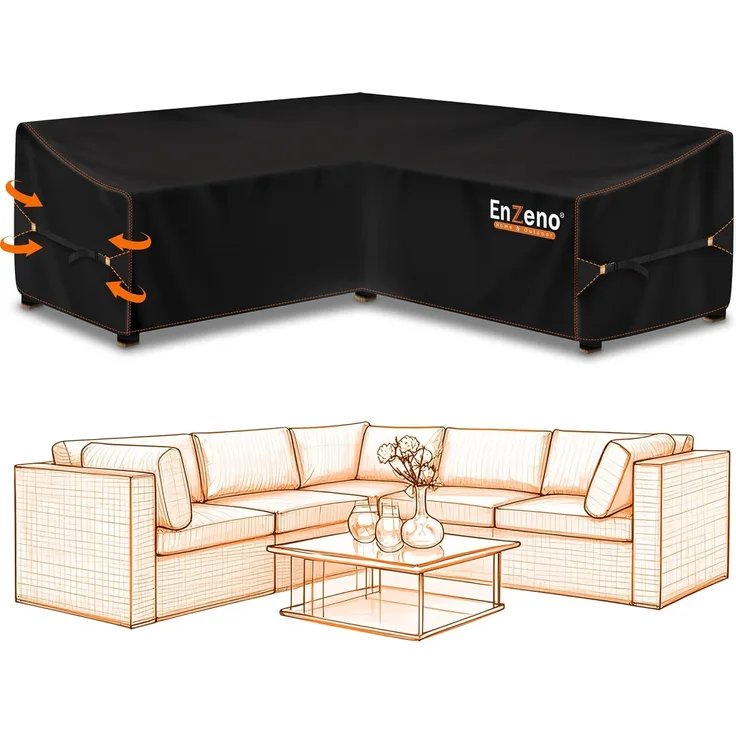 Enzeno Garten Gartenmöbel Abdeckung L-Form, Schutzhülle für Gartenmöbel, wasserdicht Winddicht, Abdeckplane für Outdoor Ecksofa Eck-Loungegruppe Loungemöbel Rechteckig Abdeckhaube (255*255*87CM)