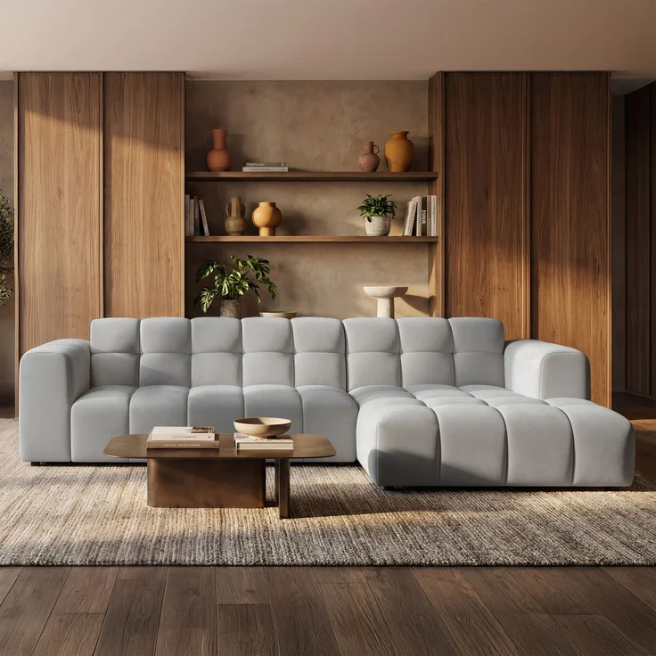 Selsey 'Boloon' Ecksofa L-Form, 3-Sitzer, rechts, Samt Hellgrau, 300 cm – Bild 2