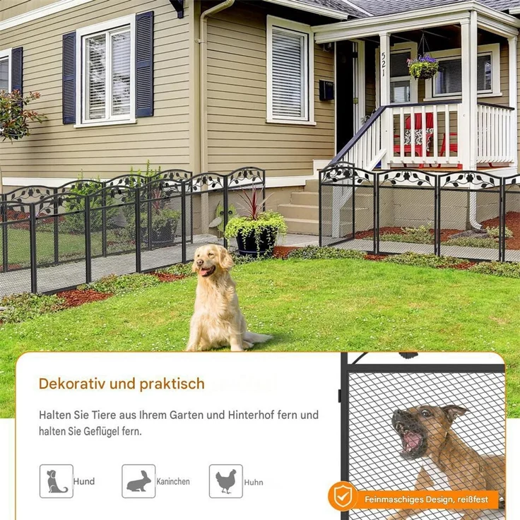 FATIVO Teichzaun Gartenzaun 5 Stck Steckzaun Metall Zaunelemente Dekozaun Gitterzaun Zaun Gerade Teichzaun HundezaunGehege Stabil 110x60 cm Schwarz Metall – Bild 2