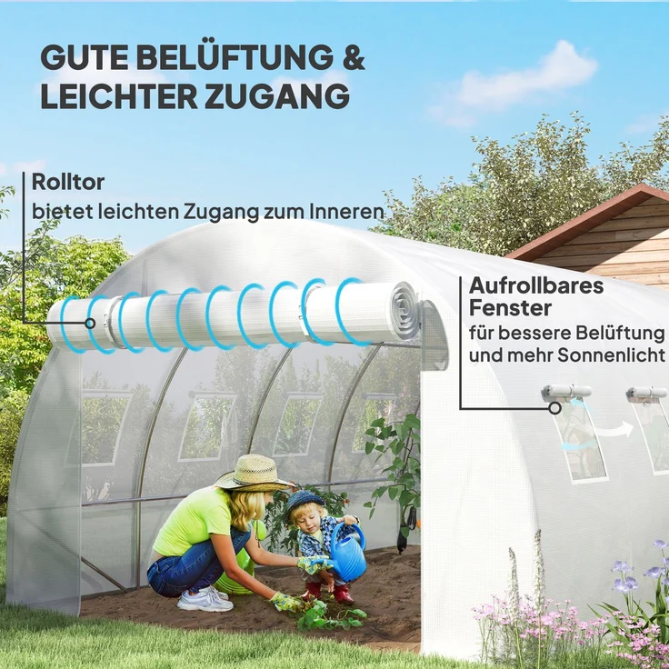 Outsunny Gewächshausfolie, PE, Weiß, 400L x 300B x 200H cm – Bild 4