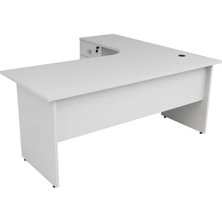 Winkelschreibtisch Dona, Holzfuß, grau Dekor, 180 cm x 120 cm x 74 cm, inkl. Beistellcontainer, links gewinkelt