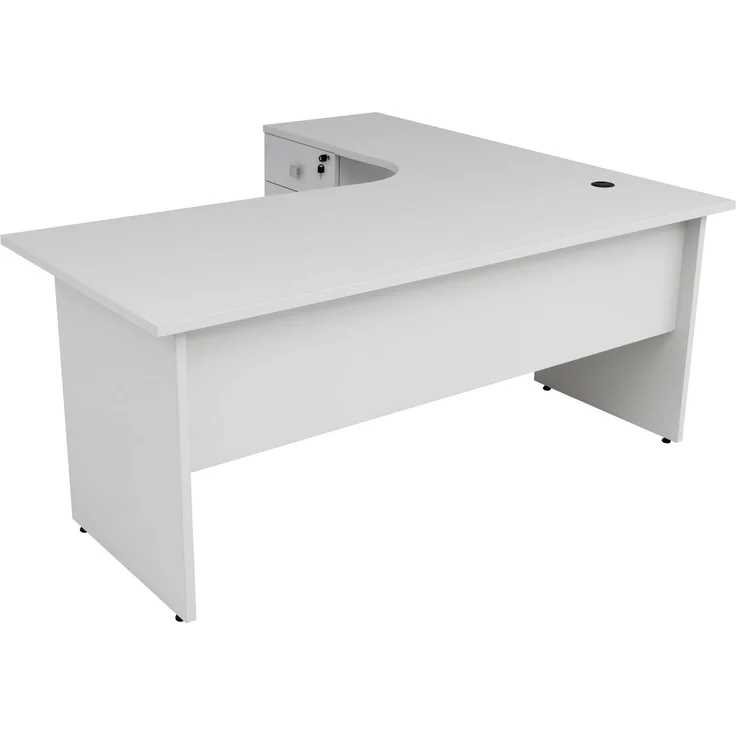 Winkelschreibtisch Dona, Holzfuß, grau Dekor, 180 cm x 120 cm x 74 cm, inkl. Beistellcontainer, links gewinkelt