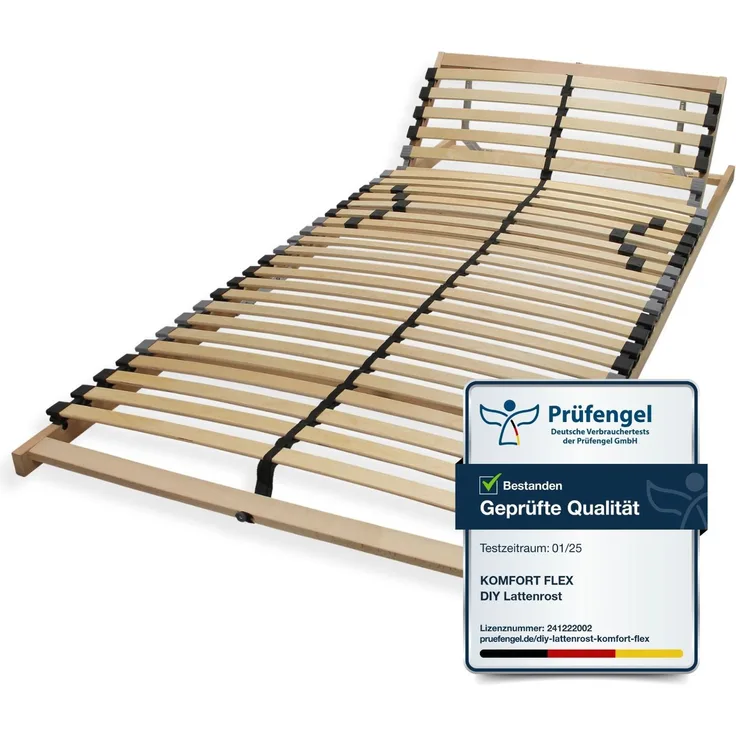 7 Zonen Lattenrost 70x200 mit verstellbarem Kopfteil - Ergonomischer Lattenrost 7 Zonen und stabilem Buchenholzrahmen, 28 flexible Federholzleisten, MADE IN GERMANY, Traglast ca. 150Kg