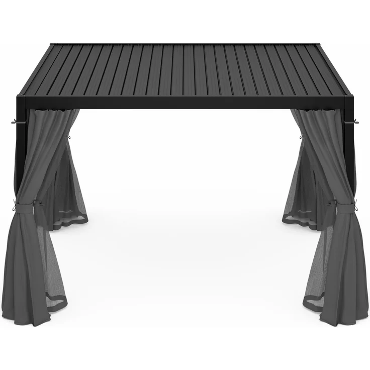 Blumfeldt Pergola 3x4 m - Verstellbares Lamellendach, Wasserdicht & Winterfest, Inkl. Vorhänge & Moskitonetze, UV-Schutz, Aluminium-Rahmen, Schwarz – Bild 3