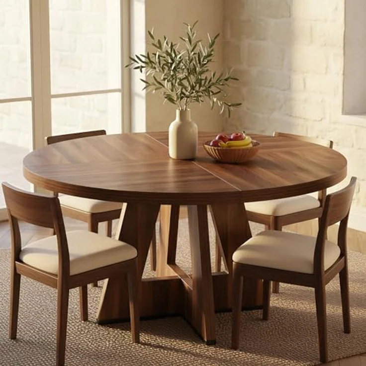 LITTLE TREE Runder Esstisch 120 cm, Esszimmertisch mit Holzsockel für 4–6 Personen, Kleiner Küchentisch im Minimalistischen Design, für Wohnzimmer Balkon Esszimmer, Retro Braun – Bild 7
