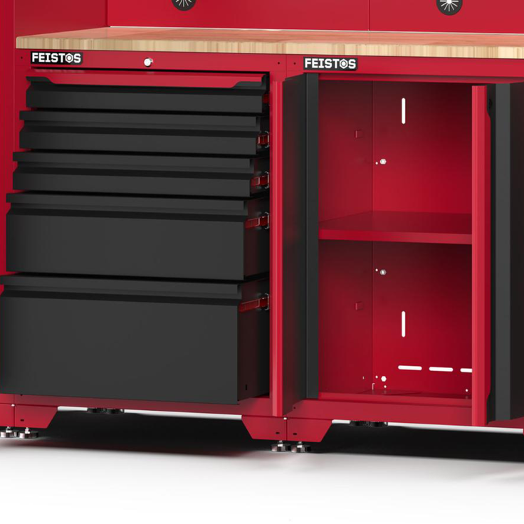 Feistos Werkstatteinrichtung "Juno 13", schwarz/rot, 528 x 46 x 198 cm (B x T x H),2 Hochschränke – Bild 3