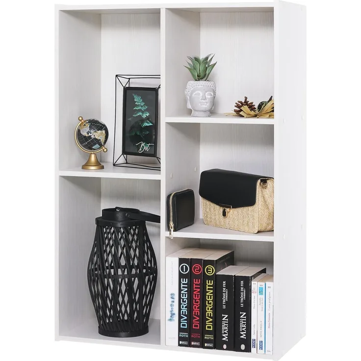 Iris Ohyama, Bücherregal, Regale mit 5 Fächern, Bücherschrank, Raumteiler, Ausstellungsständer, Wohnzimmer, Schlafzimmer, Büro – Basic Storage Shelf CX-23C – Eiche weiß