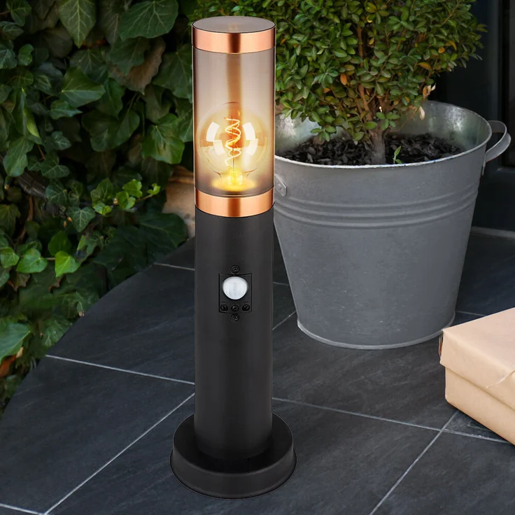 3er Set Sockelleuchte, Bewegungsmelder, rauch, Kupfer, H 45 cm – Bild 9