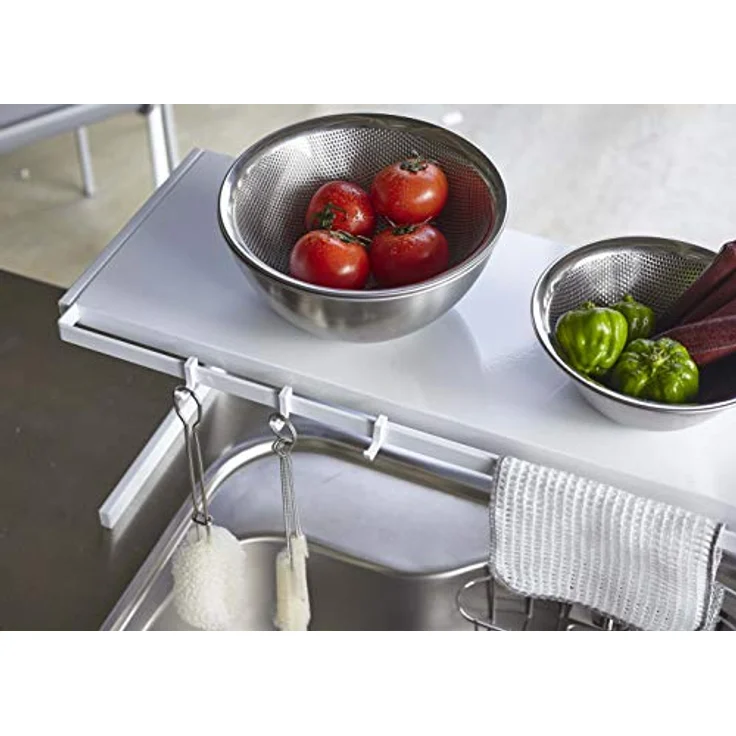 Yamazaki Küchenregal "Tower" Regal Metall 54 bis 92cm ausziehbar, platzsparend, Metallregal für mehr Platz in der kleinen Küche, mit 3 Aufhängehaken – Bild 9