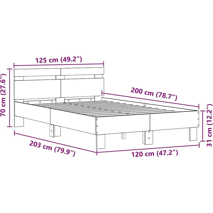 vidaXL Bettrahmen mit Kopfteil Altholz 120 x 200 cm Holzwerkstoff 3333948 – Bild 12