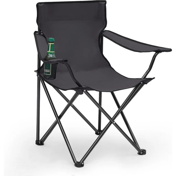 Sunula Campingstuhl Faltbar Anglerstuhl Ultraleicht Faltstuhl mit Armlehnen, mit Getränkehalter, mit Tragetasche, bis max. 100 kg, Anthrazit – Bild 1