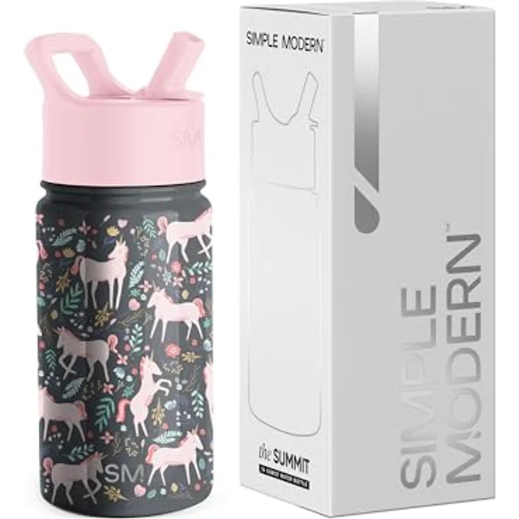 Simple Modern Trinkflasche Kinder mit Strohhalm | Sport Isolierte Edelstahl-Kindertrinkflasche für Kleinkinder Jungen und Mädchen | Summit | 415ml | Unicorn Fields – Bild 1