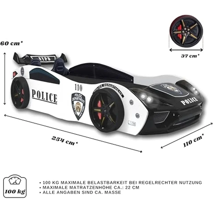Autobett Kinderbett "Police" 90x200 inkl. Lattenrost – Bild 3