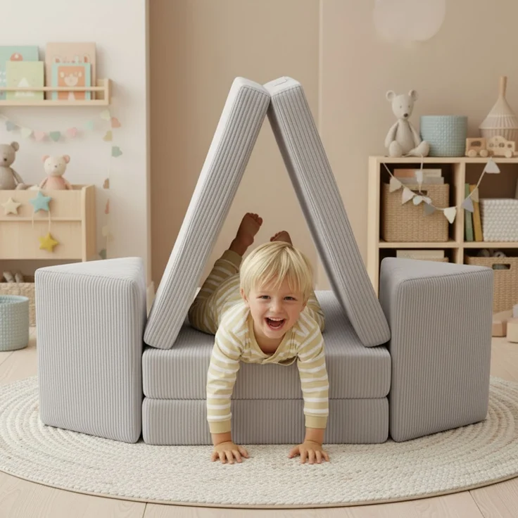 Bellabino 'Nile' Spielsofa, 4-tlg, Cord, grau, faltbare Kindercouch, abnehmbarer & waschbarer Bezug, Kindersofa aus Schaumstoff, Oeko-Tex zertifiziert – Bild 2