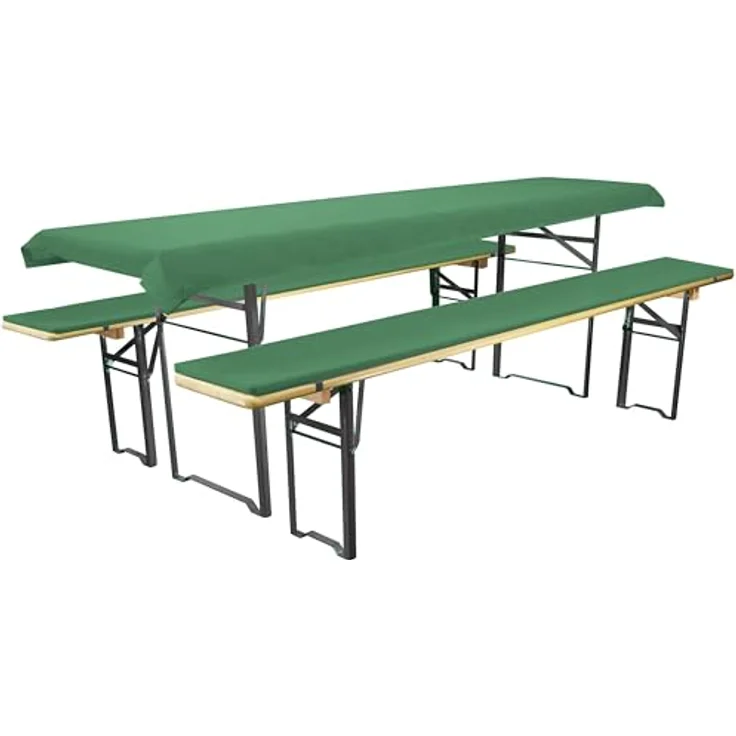 Brandsseller Auflagenset für Bierzeltgarnituren 3-teilig 2 Bankauflagen gepolstert 220x25 cm und 1 Tischdecke 240x70 cm für alle gängigen Festzeltgarnituren Bierbankauflagen Outdoor - Grün – Bild 2