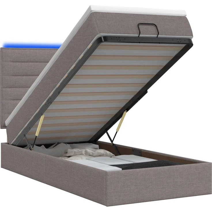 vidaXL Ottoman-Bett mit Matratze und LED Taupe 100 x 200 cm Stoff 3457969 – Bild 2