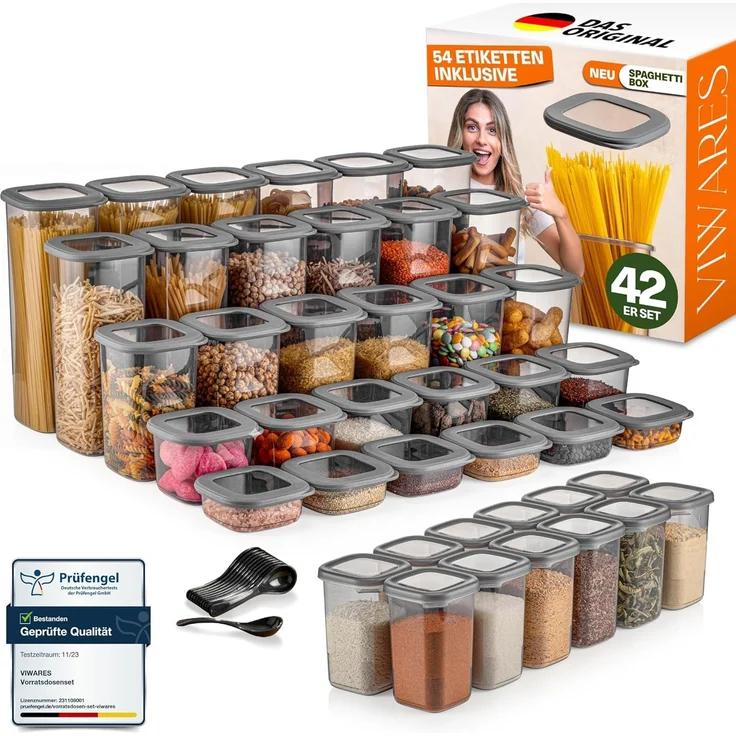 Viwares Vorratsdosen mit Deckel Luftdicht, 42er Vorratsbehälter Set BPA-Frei, Vorratsdose zur Müsli Mehl Aufbewahrung Küche, Praktische Organizer Küche, Frischhaltedosen für Lebensmittelaufbewahrung – Bild 1