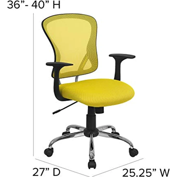 Flash Furniture Alfred Bürostuhl mit mittelhoher Rückenlehne, Netzstoff, drehbar, mit Chromfuß und Armlehnen, Gelb – Bild 4