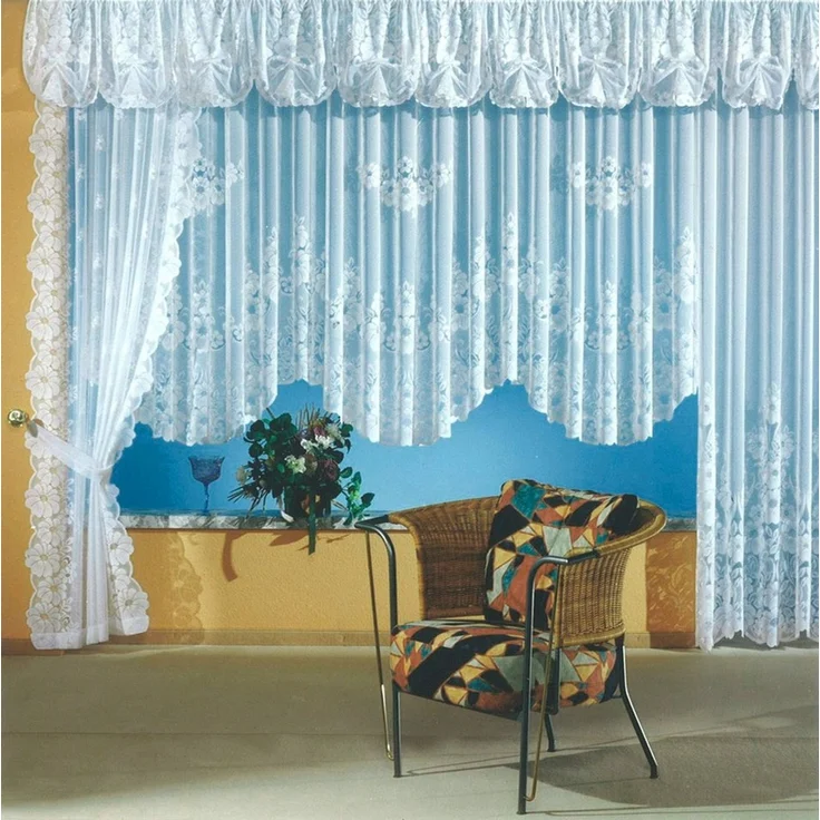 heimtexland Gardine Gardinen Store Vorhang Blumen weiß halbtransparent (1 St), Kräuselband, halbtransparent, Jacquard, Jacquard I Langstore I Bordüre gebogt I Kräuselband – Bild 2