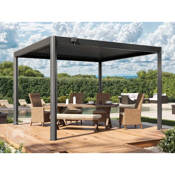 PRIMEYARD Pergola 3,5x3,5 m Aluminium Pfosten und Lamellendach aus Stahl - anthrazitfarbene Terrassenüberdachung