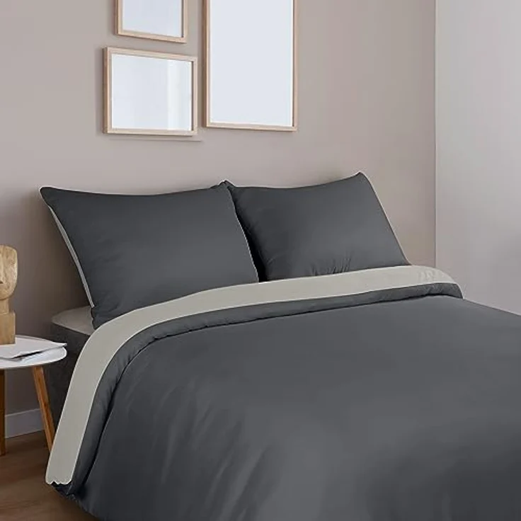 Utopia Bedding Bettwäsche 200x200 Set - Mikrofaser Bettbezug 200x200 cm + 2 Kissenbezüge 50x75 cm - Dunkelgrau/Hellgrau – Bild 6