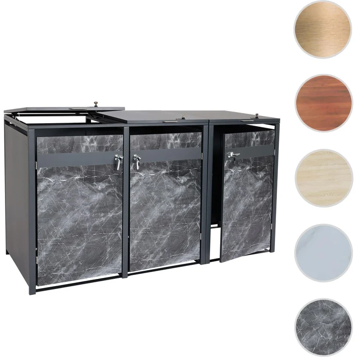 3er Mülltonnenverkleidung HWC-J82, Mülltonnenbox, erweiterbar, Metall 80kg, anthrazit ~ Marmor-Optik dunkel – Bild 11