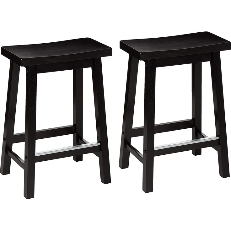 Amazon Basics Hocker für Küchentheke, Sitzfläche aus Massivholz, 61 cm hoch, Schwarz, 2 Stück