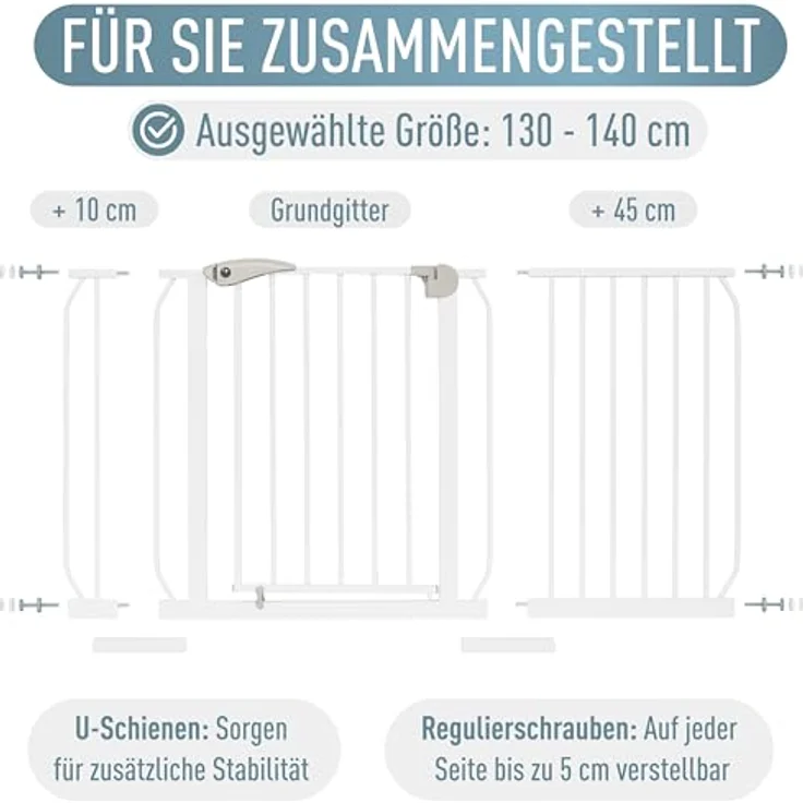 ib style® Berrin ! PREISSIEGER ! Treppengitter 58-175 cm | Ohne Bohren |Auto-Close| 90° Stop | Einhand Bedienung | 133-141 cm – Bild 9