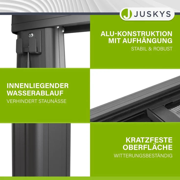 Juskys Terrassenüberdachung 3x3 m mit Schiebedach - Terrassendach aus Aluminium mit Doppelstegplatten - wetterfeste Überdachung mit UV-Schutz - Grau – Bild 5