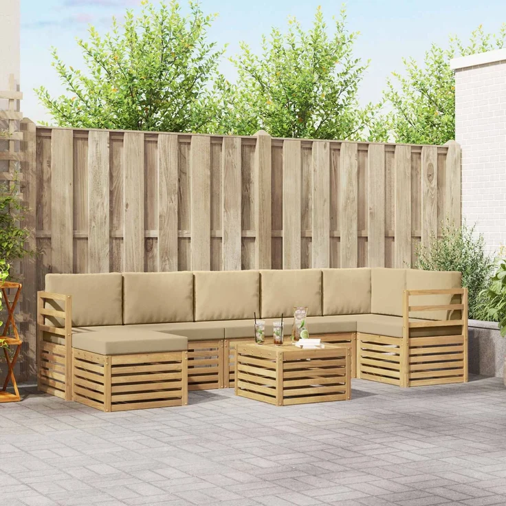 vidaXL Outdoor-Sofagarnitur 8 stk. 8-Sitzer Weiß und Beige Polyester 3392218 – Bild 1